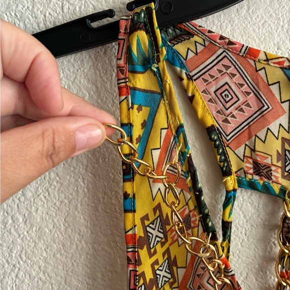 Top Chick Women's Chain Straps Yellow Geometric Pattern Tank Top - Picture 6 of 11